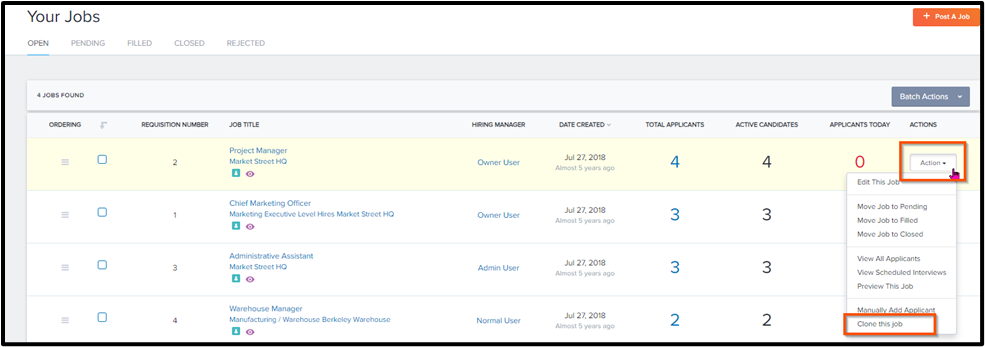 Hire/Applicant Tracking-Cloning A Job Post – TriNet Cloud Help Desk