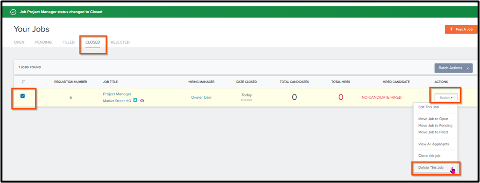 Hire/Applicant Tracking-Deleting An Open Job – TriNet Cloud Help Desk