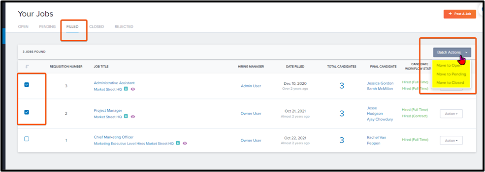 HIRE/ATS - How Do I Change A Job Status? – TriNet Cloud Help Desk