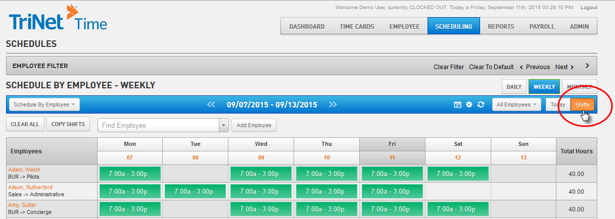 Scheduling Shifts Time Trinet Cloud Help Desk