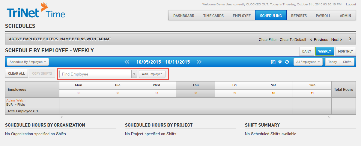 Scheduling Add Find Employee Time Trinet Cloud Help Desk
